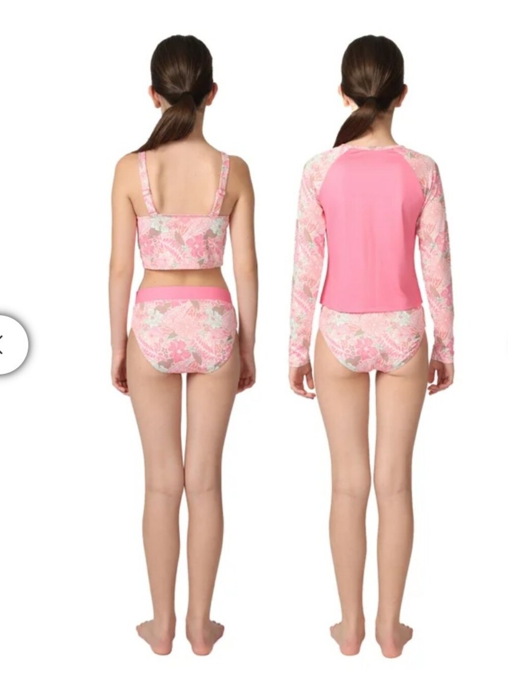 New!Roxy Youth Pink Floral Girls' 3-Piece Swim Set Rash Guard Summer Y2K Chic - Picture 2 of 5